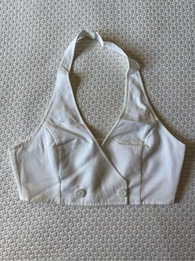 White Halter Button-Front Crop Top